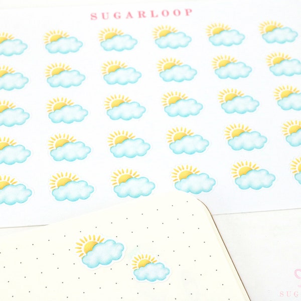Partly Cloudy Watercolor Weather Bujo Planner Stickers  | Icon Trackers Daily Weekly Monthly Cloud Overcast Rain Hand Drawn WWC3