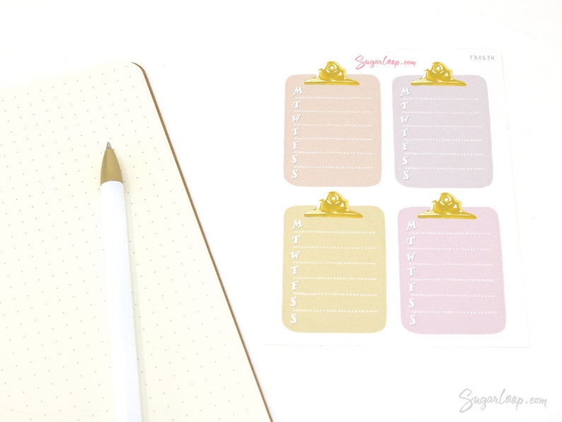 Full Box Clipboard Style Bujo Planner Stickers: Lined Checklist Blank Hand Drawn Pastel Neutral Writeable Work Teacher FBX44 Weekly Habit Tracker