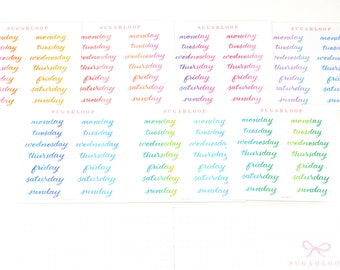 Watercolor Days of the Week Script Planner and Journal Stickers: DIY Calendar and Diary Numbers