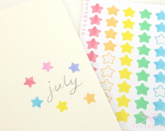 Stars Planner and Journal Stickers: Journaling Checklist Watercolor (8mm)