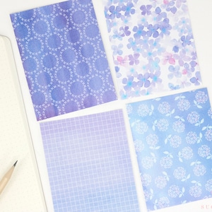 Opak, gedruckte Papier Aufkleber für Journaling, Planer & Bujo | Vier Designs, Aquarell Blumenkunst, Hortensien | PTN1