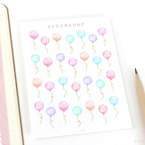 Cute Small Watercolor Balloon Stickers with Faux Glittery Strings Bujo Planner Stickers Birthday Countdown Celebration Event Party CLB4 image 2