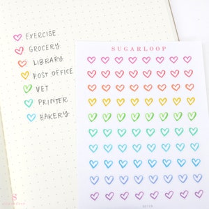 Watercolor Heart Planner and Journal Stickers: Rainbow Bullet Points (0.25 in/6 mm)