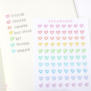 Mini Tiny Love Heart Bujo Planner Stickers: 0.25”(6 mm) | Color Code Checklist To Do Tasks Chores Rainbow  Hobo TN EC DOT28