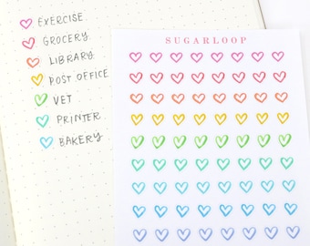 Watercolor Heart Planner and Journal Stickers: Rainbow Bullet Points (0.25 in/6 mm)