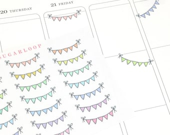 Pastel Bunting Flag Planner and Journal Stickers: Celebration Scrapbook Accents