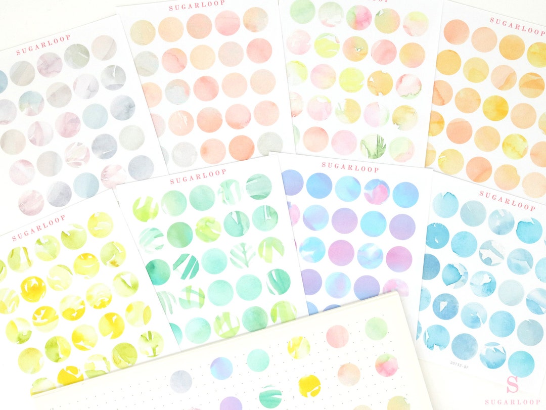 Watercolor Dot Planner and Journal Stickers: Rainbow Bullet Points (0. ...