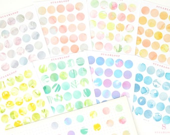 Dot Bujo Planner-stickers: 0,5 inch (12 mm) | Diverse kleuren, functioneel, dagen, data, maanden, veegvast, abstract, aquarel, DOT32