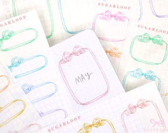 Rainbow Bow Washi Paper Planner and Journal Stickers: Reminders, Frames, Box