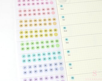 Pastel Mini Date Dot Bujo Planner Stickers: 0.25 in (6 mm) | Countdown Day Cover DIY Calendar Numbers Undated  Hobo TN DAT32
