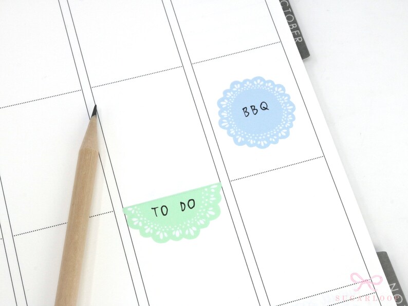 Round Bujo & Planner Deco Label Stickers: Doily Style Scalloped Edge Days Dates Months Task DIY Calendar Reminder Header Title To Do DLY3 image 6