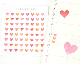 Watercolor Love Heart Planner and Journal Stickers: Color Code, Checklists, Bullet Points, Tasks, Lists