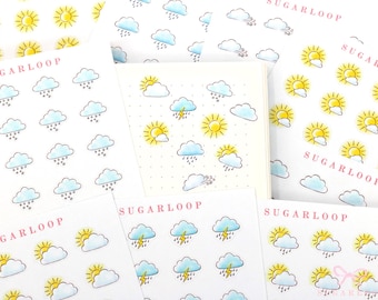 Watercolor Storm Cloud Sun Weather Planner and Journal Stickers Icons