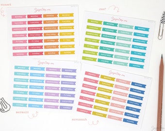 Days of The Week Flag Planner and Journal Stickers: Calendar, Diary DIY