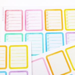 May include: A sheet of colorful, rectangular stickers with lined spaces for writing. The stickers have a watercolor effect and are decorated with small hearts. The text "SUGARLOOP" is printed on the sheet.