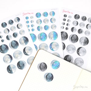 Moon Lunar Cycle Phases Bujo Planner Stickers Whimsical Watercolor Hand Drawn Celestial DAT37 image 1