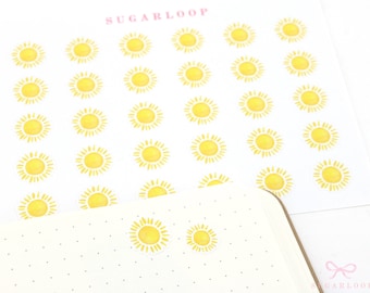 Sunny Summer Watercolor Weather Bujo Planner Stickers  | Icon Trackers Season Daily Weekly Monthly Cloud Spring Garden  WWC2