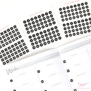 Schwarz-weiße Mini Datum Dot Bujo Planner Aufkleber: 0,25&quot;&quot; (6 mm) | Kalender 1-31 DIY Countdown Kalender Zahlen Undatiert Hobo DAT31