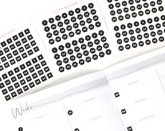 Black and White Mini Date Dot Bujo Planner Stickers: 0.25" (6 mm) | Day Cover 1-31 DIY Countdown Calendar Numbers Undated Hobo DAT31