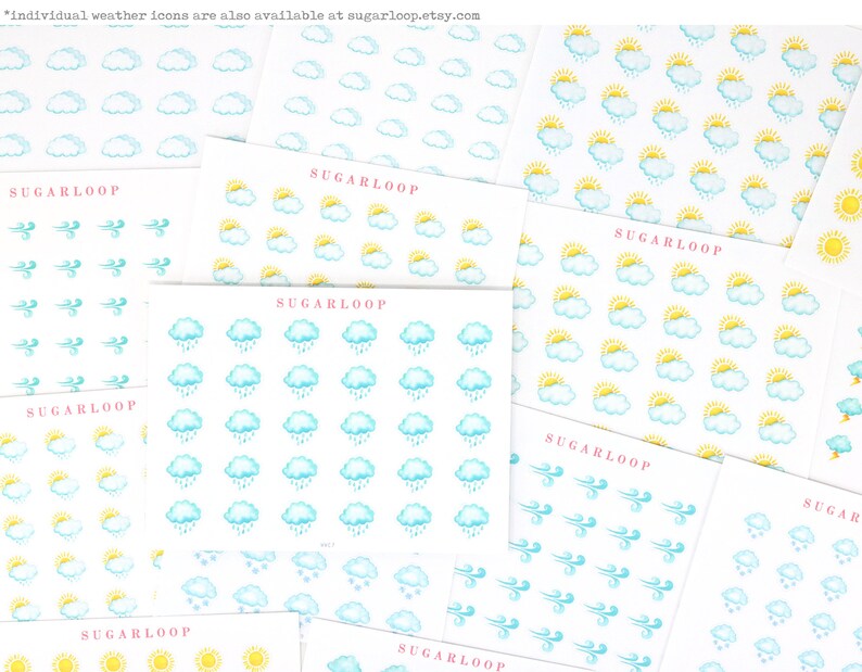 Sunny Summer Watercolor Weather Bujo Planner Stickers Icon Trackers Season Daily Weekly Monthly Cloud Spring Garden WWC2 image 7