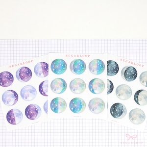 Moon Lunar Cycle Phases Planner & Journal Stickers  | Whimsical Watercolor Hand Drawn Celestial DAT37