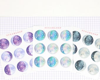 Moon Lunar Cycle Phases Planner and Journal Stickers  | Whimsical Watercolor Hand Drawn Celestial
