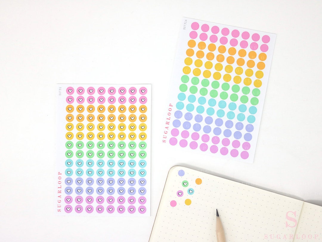 Pastel Dot Planner and Journal Stickers: Rainbow Bullet Points (0.25 In ...