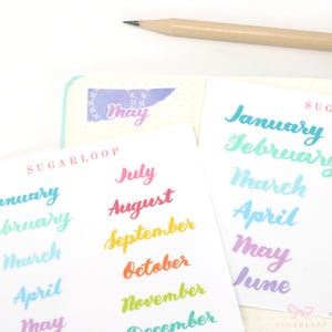 Monate des Jahres Planer Bujo Planner Stickers: 1,5"(38 mm) 2"(50 mm) | Handbeschriftetes Schrift-Monatskalender MOS2