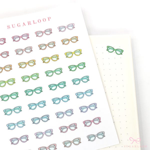 Rainbow Eye Glasses Planner and Journal Stickers: Reading, Books, Bookish, Teacher, Study, Work