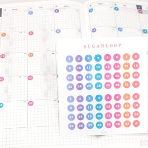 Watercolor Wash Mini Date Dot Bujo Planer Sticker: 0,25 in (6 mm) | Countdown Day Cover DIY Kalender Zahlen Undatiert Hobo TN DAT27