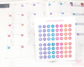 Watercolor Date Dot Planner and Journal Stickers: Coral Reef Theme, 6mm Mini Calendar Numbers
