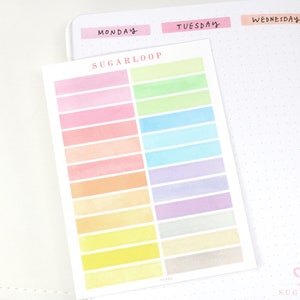 Header Title Strip Label Bujo Planner Stickers: 0.25" (6 mm) Tall Watercolor Rainbow |  List To Do Chores Tasks Day Date HDR66