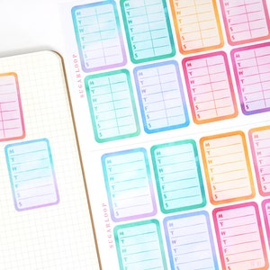 Full Box Bujo Planner Stickers: 1.5" (38 mm) Wide | Watercolor Rainbow Work Teacher Mom School To Do Trackers Chores Tasks Column WHT18