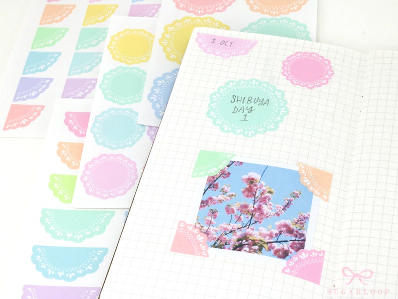 Round Bujo & Planner Deco Label Stickers: Doily Style Scalloped Edge Days Dates Months Task DIY Calendar Reminder Header Title To Do DLY3 image 2