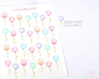 Watercolor Balloon Planner and Journal Stickers: Birthday Reminders, Checklists