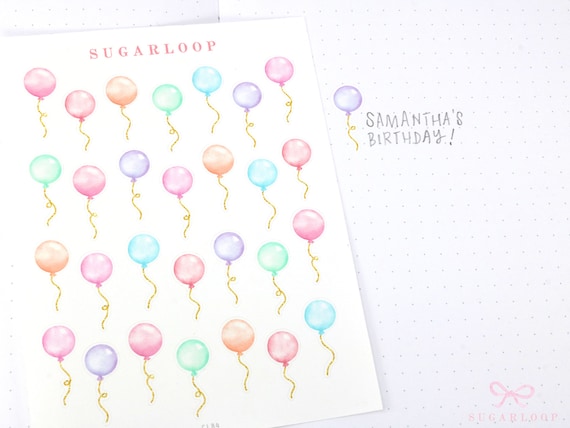 Cute Small Watercolor Balloon Stickers With Faux Glittery Strings Bujo  Planner Stickers Birthday Countdown Celebration Event Party CLB4 