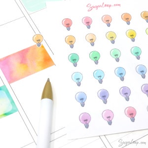 Light Bulb Idea Electricity Bill Bujo Planner Stickers: Rainbow | Utilities To Pay Marketing Notes Work School Mom Teacher LGT1