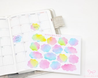 Watercolor Appointment Cloud Bujo Planner Stickers  | Deco Days Dates Months Reminders Headers Tasks Chores  TN Hobo APP4