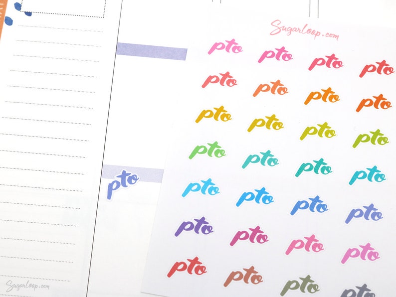 PTO Planner and Journal Stickers: Rainbow Brush Script, Day off Icons ...