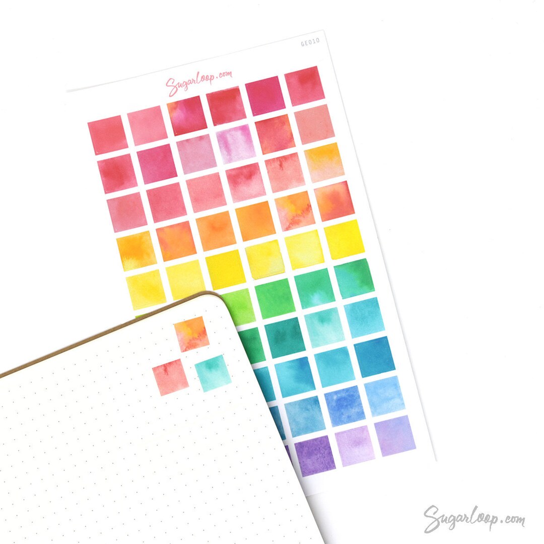 Square Writeable Bujo Planner Stickers: 0.5”(12 Mm) | Rainbow Colorful ...