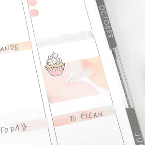 Peach & Grey Planner and Journal Stickers: Watercolor Art Full Box Dots Headers