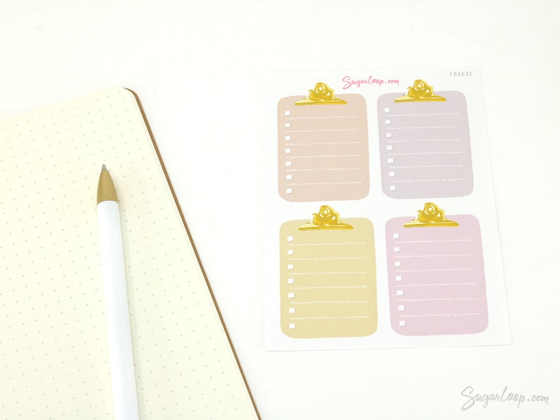 Full Box Clipboard Style Bujo Planner Stickers: Lined Checklist Blank Hand Drawn Pastel Neutral Writeable Work Teacher FBX44 Checklist