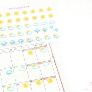 Watercolor Weather Kit Bujo Planner Stickers Bullet Journal Set Sunny Rainy Partly Cloudy Storm Season Daily Weekly Monthly Icon WWC1 image 5