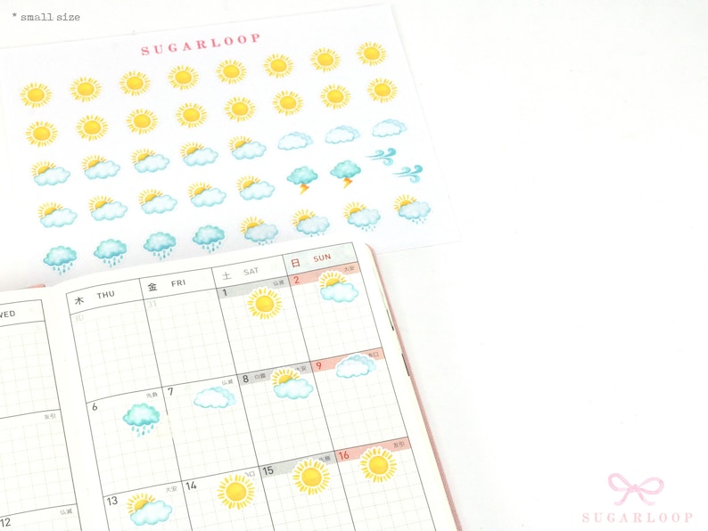 Watercolor Weather Kit Bujo Planner Stickers Bullet Journal Set Sunny Rainy Partly Cloudy Storm Season Daily Weekly Monthly Icon WWC1 image 5