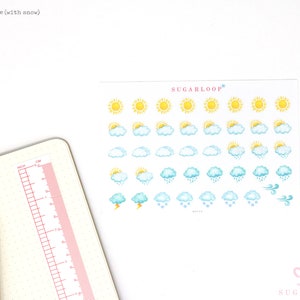 Watercolor Weather Kit Bujo Planner Stickers Bullet Journal Set Sunny Rainy Partly Cloudy Storm Season Daily Weekly Monthly Icon WWC1 image 7