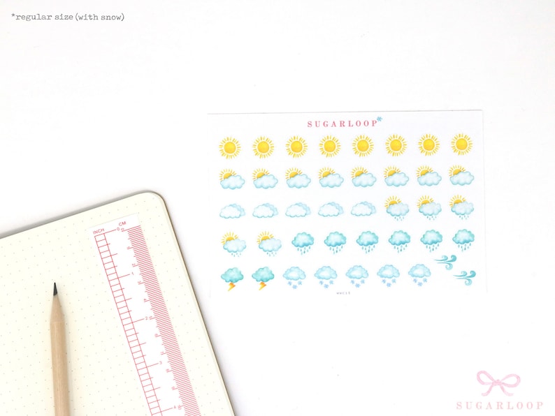 Watercolor Weather Kit Bujo Planner Stickers Bullet Journal Set Sunny Rainy Partly Cloudy Storm Season Daily Weekly Monthly Icon WWC1 image 7