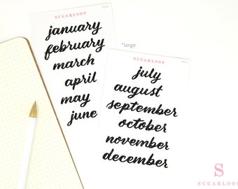 Months of The Year Bujo Planner Stickers: 1.5" (38mm) 2" (50 mm) | Hand Lettered Script Monthly DIY Undated Calendar  MOS5