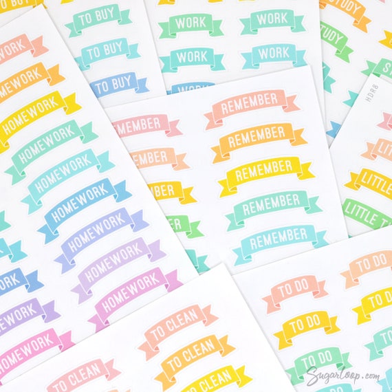 Remember Header Banner Stickers for Planners & Journals:pastel Rainbow Task  to Do Chore Daily Weekly Monthly School Work Teacher HDR4 