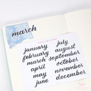 Monate des Jahres Planer & Journal Aufkleber: 1,5"(38 mm) 2"(50 mm) | Ink Wash, Handlettering, Bullet Journal, Monatskalender, DIY Undatierter Kalender| MOS5