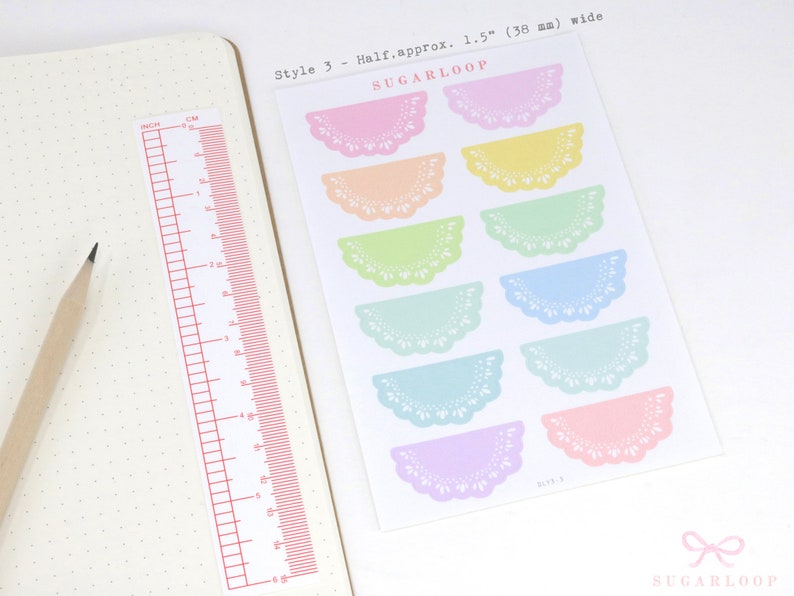 Round Bujo & Planner Deco Label Stickers: Doily Style Scalloped Edge Days Dates Months Task DIY Calendar Reminder Header Title To Do DLY3 3. Half Circle 39 mm